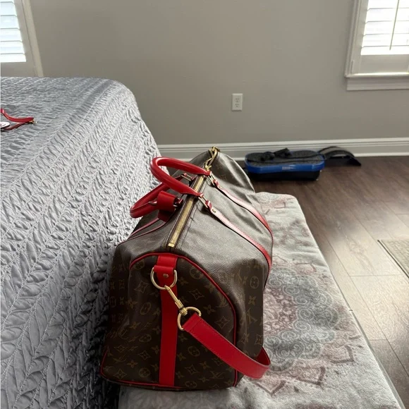 Louis Vuitton “Keepall” Duffle with Mono +Red Women's Bag- RARE LIMITED EDITION - Picture 3 of 6